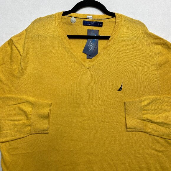 Nautica Sweater Men's 2XL Yellow V-Neck Knit Navtech Cotton Blend NWT $79 - Picture 1 of 12